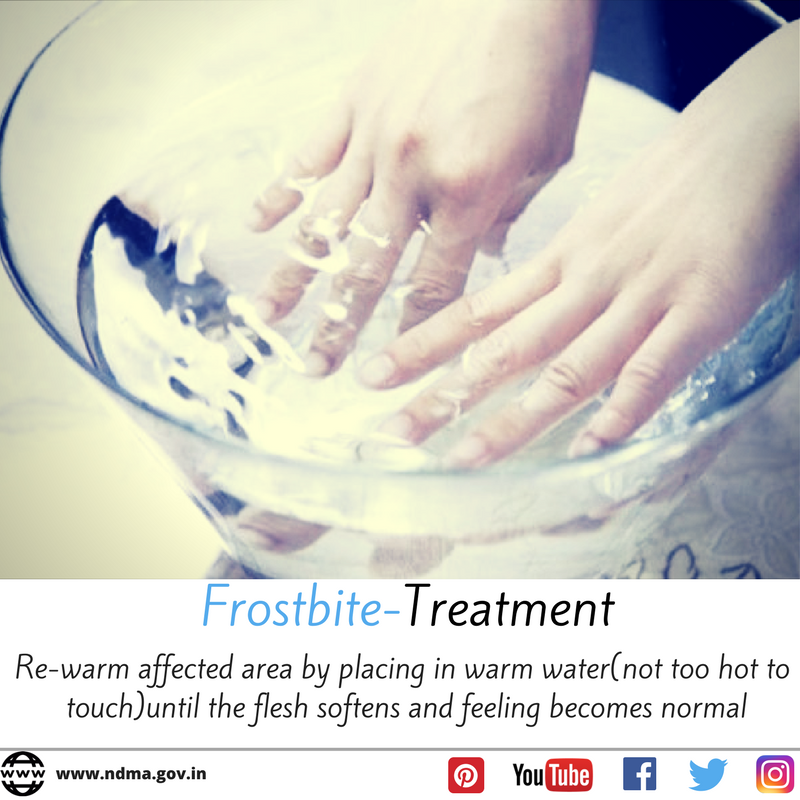 Re-warm affected area by placing in warm water until the flesh softens and feeling becomes normal
